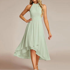 Halter Neck Chiffon A-Line Midi Wedding Guest Dress