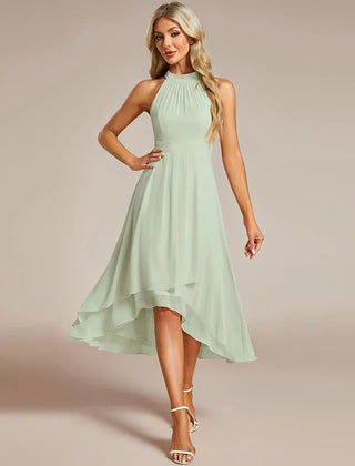 Halter Neck Chiffon A-Line Midi Wedding Guest Dress