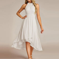 Halter Neck Chiffon A-Line Midi Wedding Guest Dress