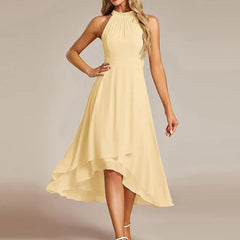 Halter Neck Chiffon A-Line Midi Wedding Guest Dress
