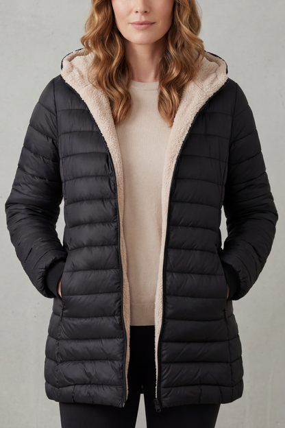 Women's Sherpa-Lined Hooded Puffer Jacket – Nadia