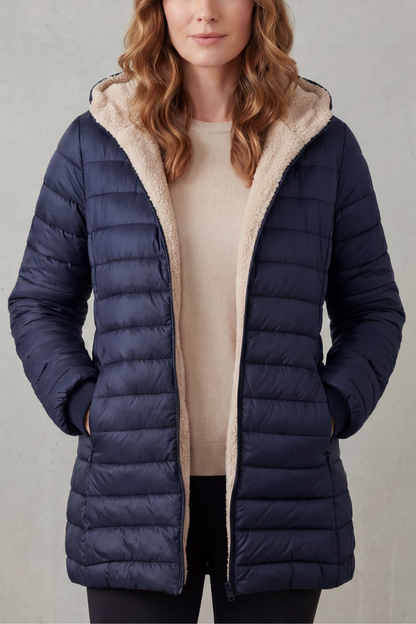 Women's Sherpa-Lined Hooded Puffer Jacket – Nadia