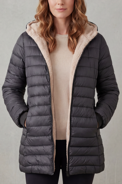 Women's Sherpa-Lined Hooded Puffer Jacket – Nadia