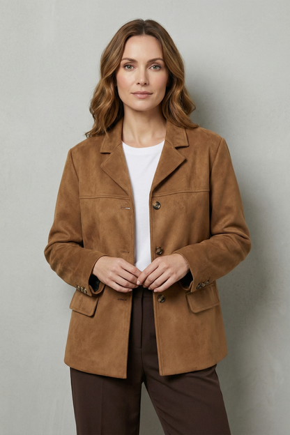 Women's Faux Suede Blazer with Flap Pockets - Wisterelle