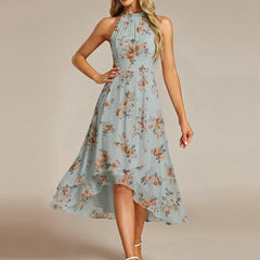 Halter Neck Chiffon A-Line Midi Wedding Guest Dress