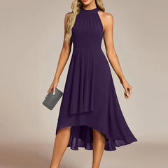 Halter Neck Chiffon A-Line Midi Wedding Guest Dress