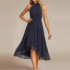 Halter Neck Chiffon A-Line Midi Wedding Guest Dress