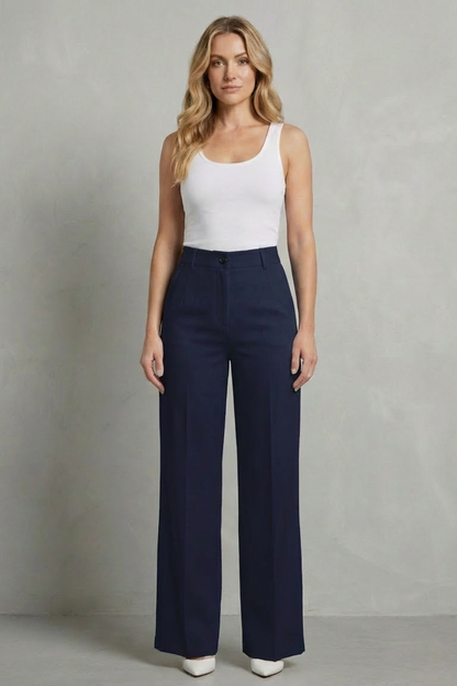 Women's High Waisted Straight Leg Tailored Trousers - Nerissane