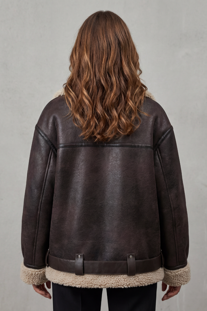 Women's Aviator Coat with Belted Shearling Trim – Aveline