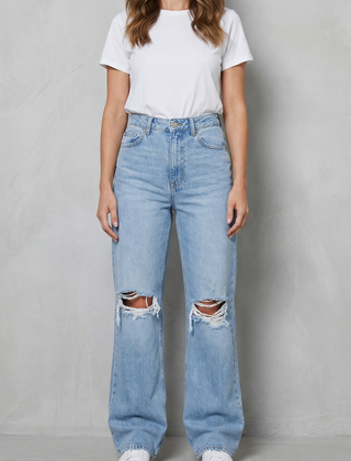Women's High Waisted Ripped Flare Jeans - Roselienne
