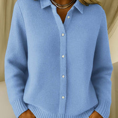 Dames Klassieke Cardigan met Kraag – Tijdloze Elegantie in Zachte Katoenmix