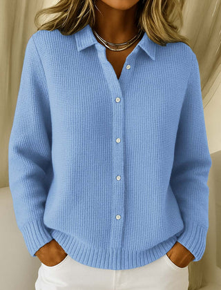 Dames Klassieke Cardigan met Kraag – Tijdloze Elegantie in Zachte Katoenmix
