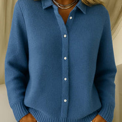 Dames Klassieke Cardigan met Kraag – Tijdloze Elegantie in Zachte Katoenmix