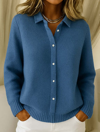 Dames Klassieke Cardigan met Kraag – Tijdloze Elegantie in Zachte Katoenmix