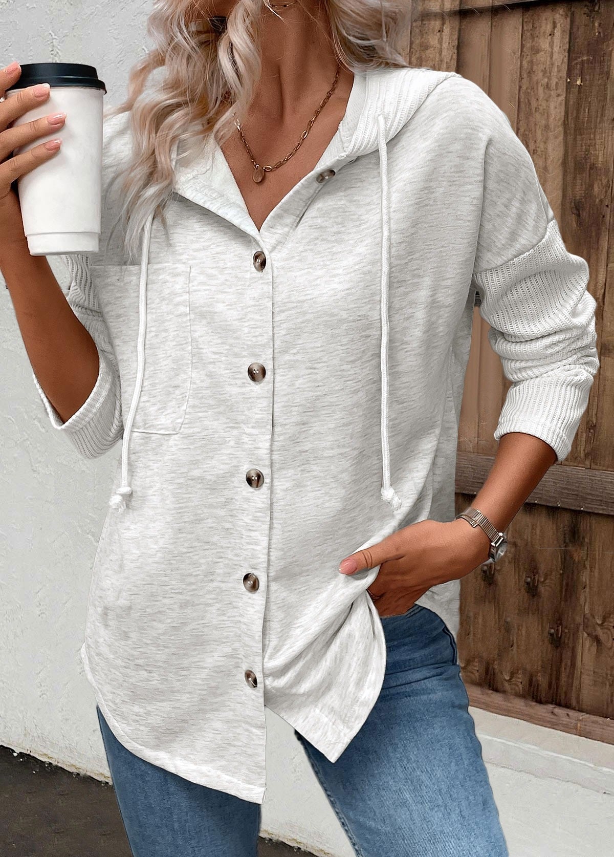 Feliz | Kapuzenpullover mit Knopfleiste und langen Ärmeln