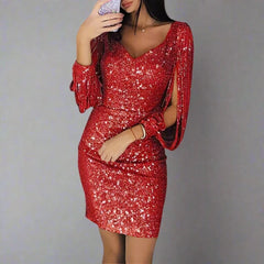 Women's Sequin V-Neck Cocktail Dress