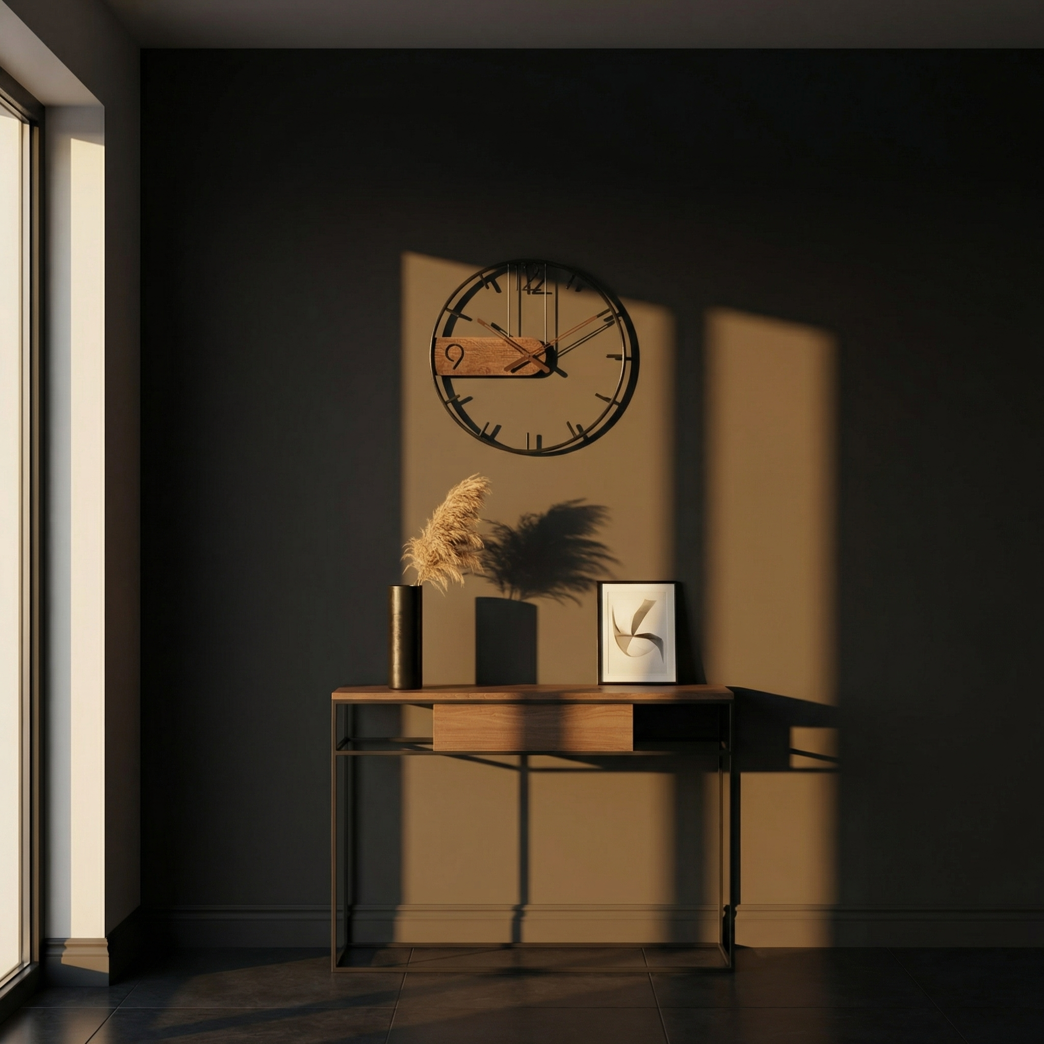 Horloge Murale Chic Silencieuse – Design Noyer & Métal