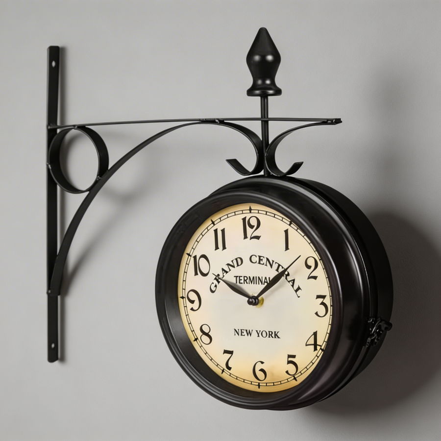 Horloge Murale Vintage Double-Face – Design de Gare Classique