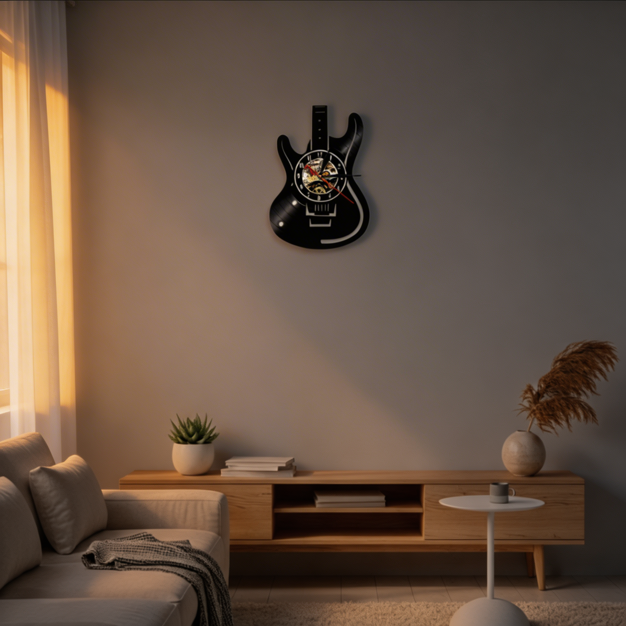 Horloge Murale en Vinyle de Guitare – Design Inspiré par la Musique