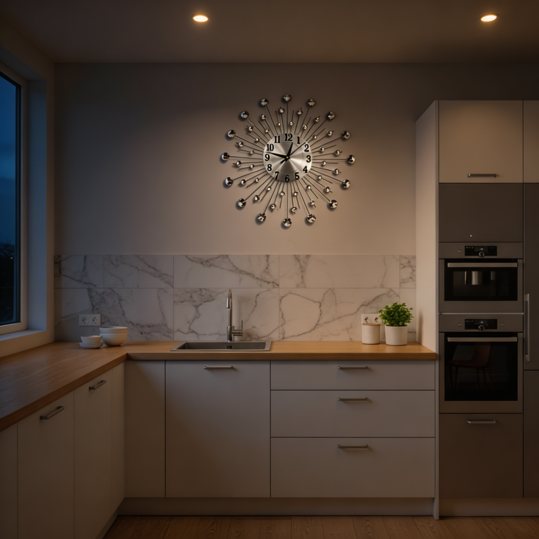 Horloge Murale Moderne avec Accents en Cristal – Design Argent