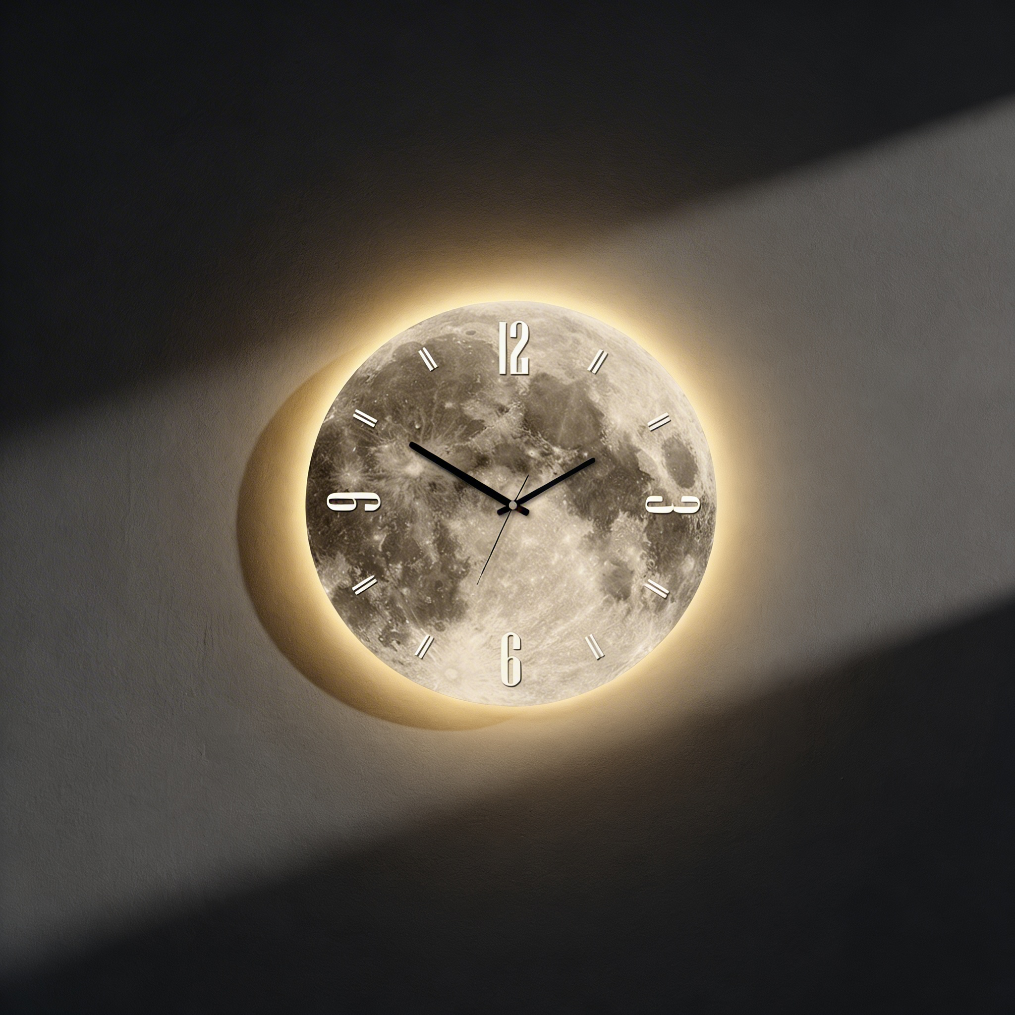 Horloge Murale Lune avec Bord LED – Design d'Éclairage Ambiant