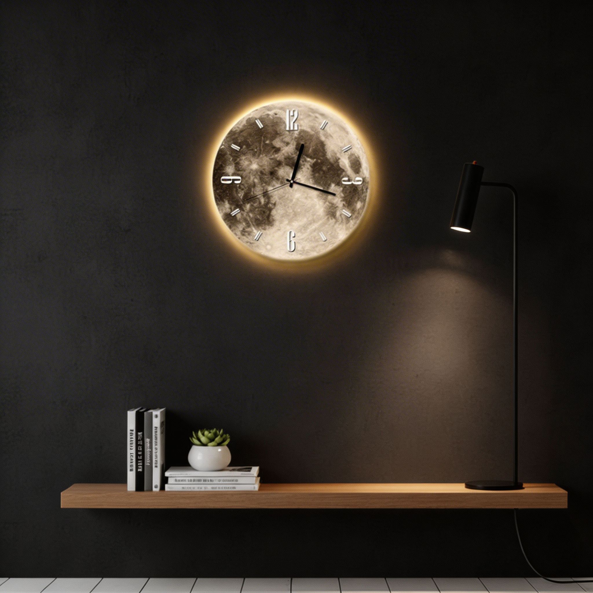 Horloge Murale Lune avec Bord LED – Design d'Éclairage Ambiant