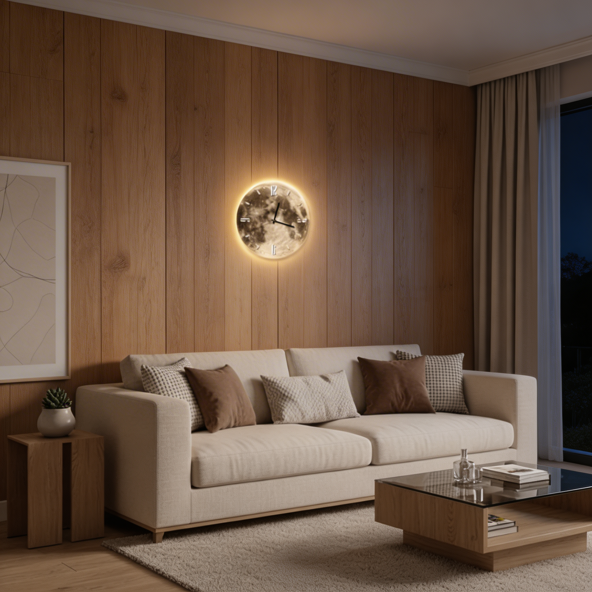 Horloge Murale Lune avec Bord LED – Design d'Éclairage Ambiant