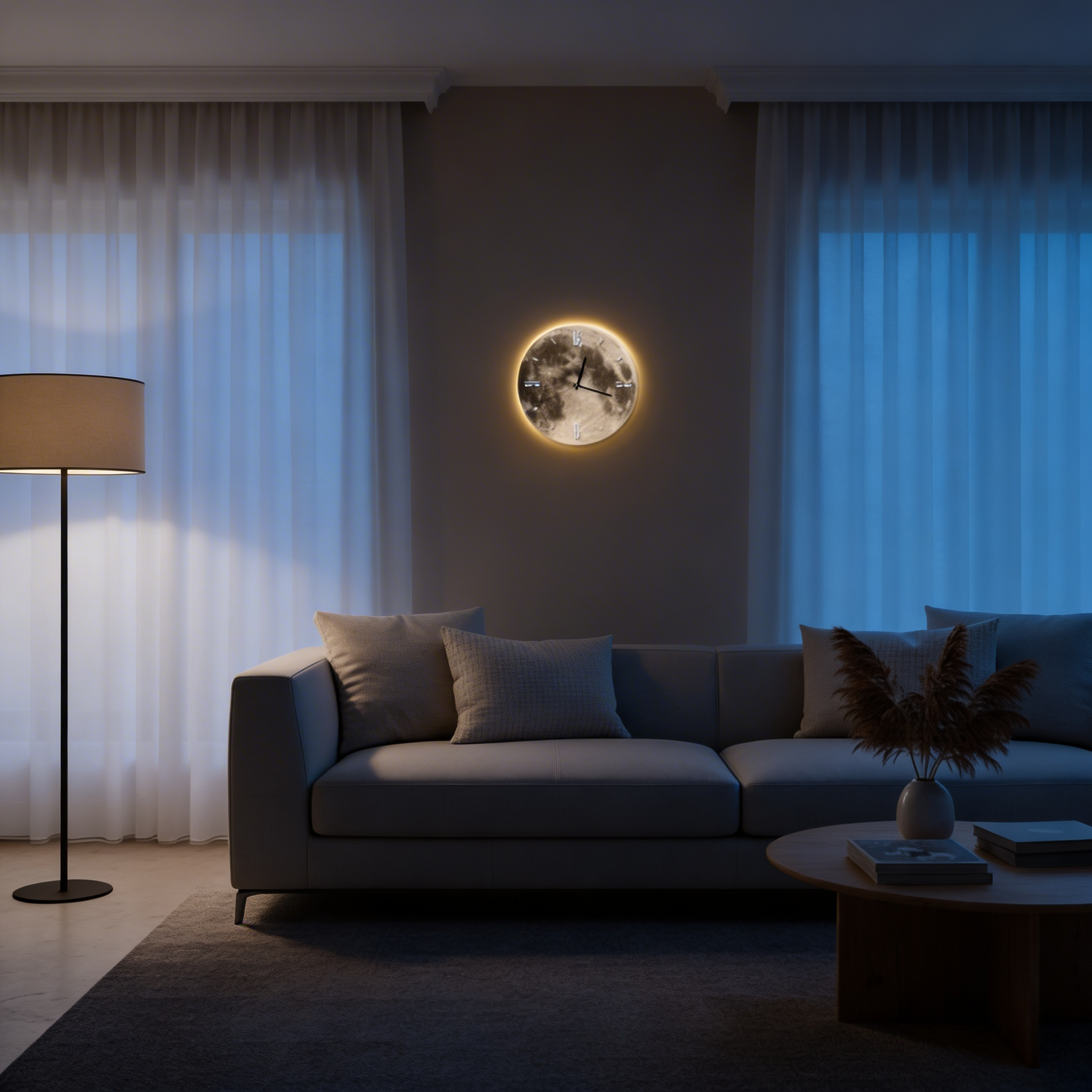 Horloge Murale Lune avec Bord LED – Design d'Éclairage Ambiant