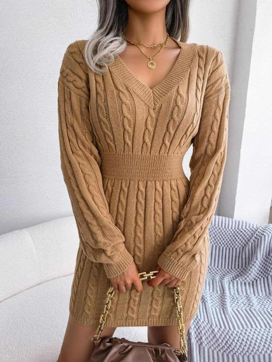 Paula | Langarm-Strickkleid Mit V-Ausschnitt