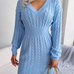 Paula | Langarm-Strickkleid Mit V-Ausschnitt