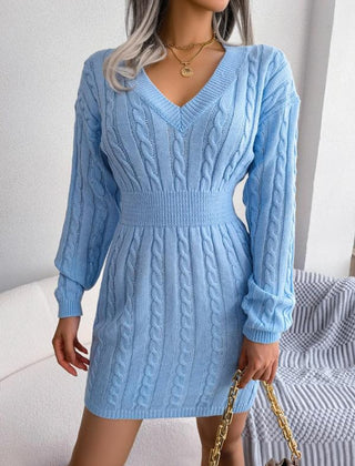 Paula | Langarm-Strickkleid Mit V-Ausschnitt