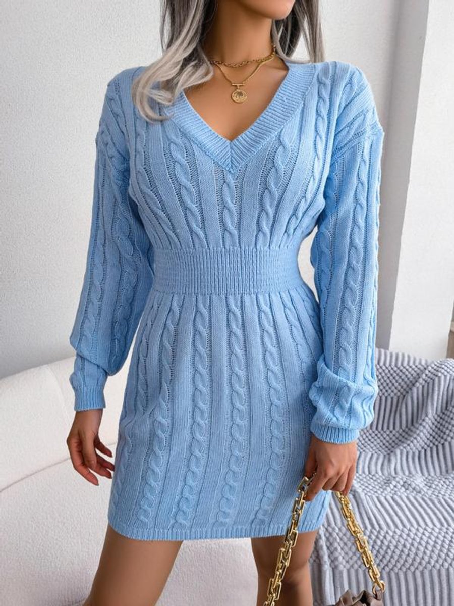 Paula | Langarm-Strickkleid Mit V-Ausschnitt