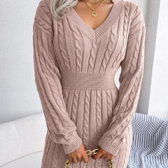 Paula | Langarm-Strickkleid Mit V-Ausschnitt