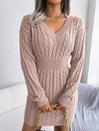 Paula | Langarm-Strickkleid Mit V-Ausschnitt