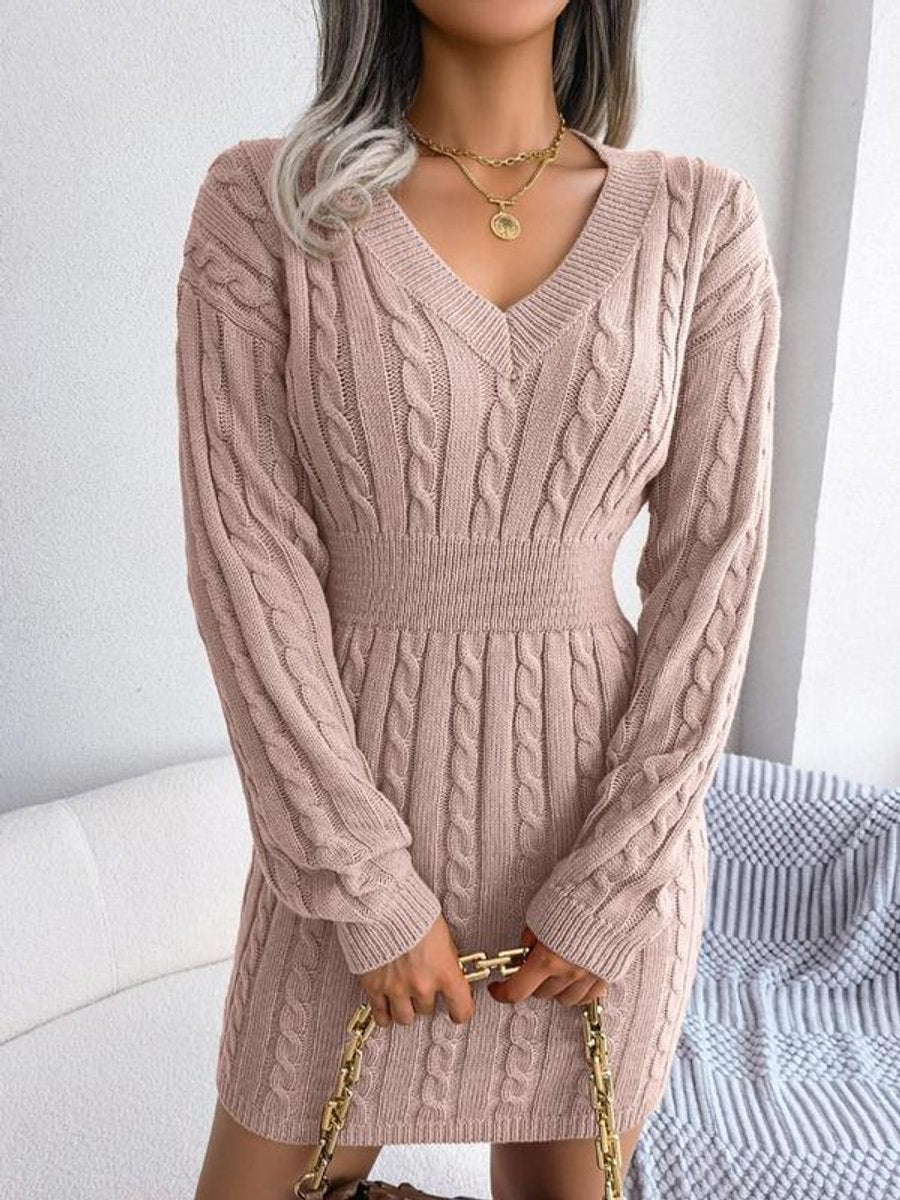 Paula | Langarm-Strickkleid Mit V-Ausschnitt