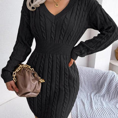 Paula | Langarm-Strickkleid Mit V-Ausschnitt