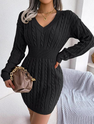Paula | Langarm-Strickkleid Mit V-Ausschnitt