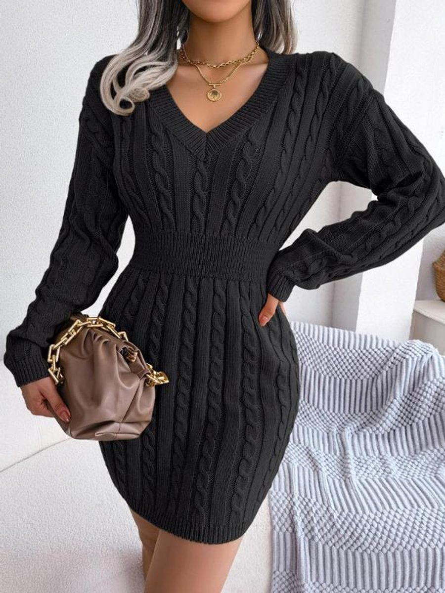 Paula | Langarm-Strickkleid Mit V-Ausschnitt