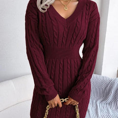 Paula | Langarm-Strickkleid Mit V-Ausschnitt