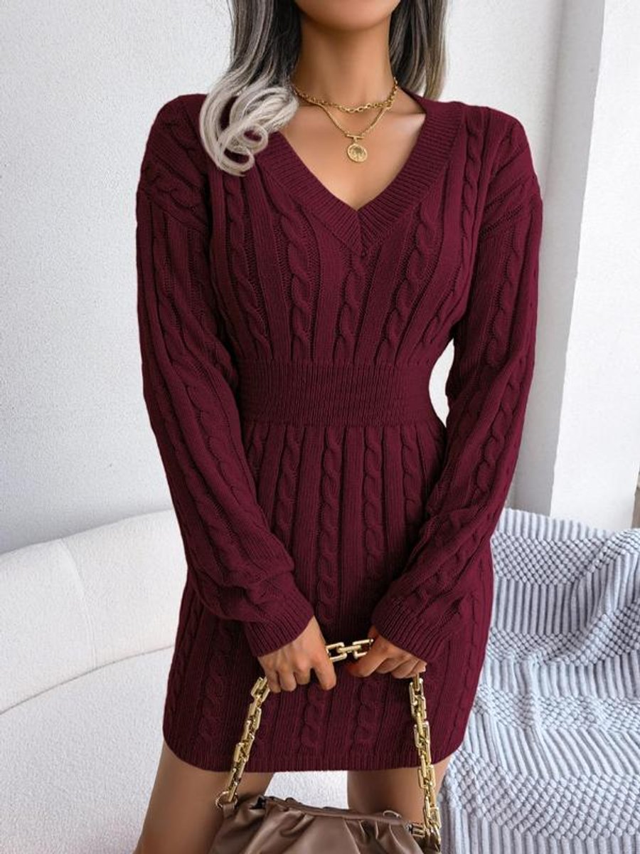 Paula | Langarm-Strickkleid Mit V-Ausschnitt