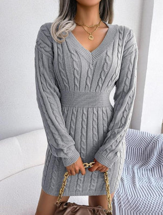 Paula | Langarm-Strickkleid Mit V-Ausschnitt