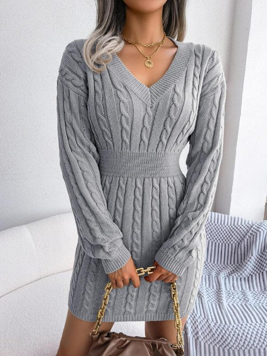 Paula | Langarm-Strickkleid Mit V-Ausschnitt