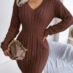 Paula | Langarm-Strickkleid Mit V-Ausschnitt