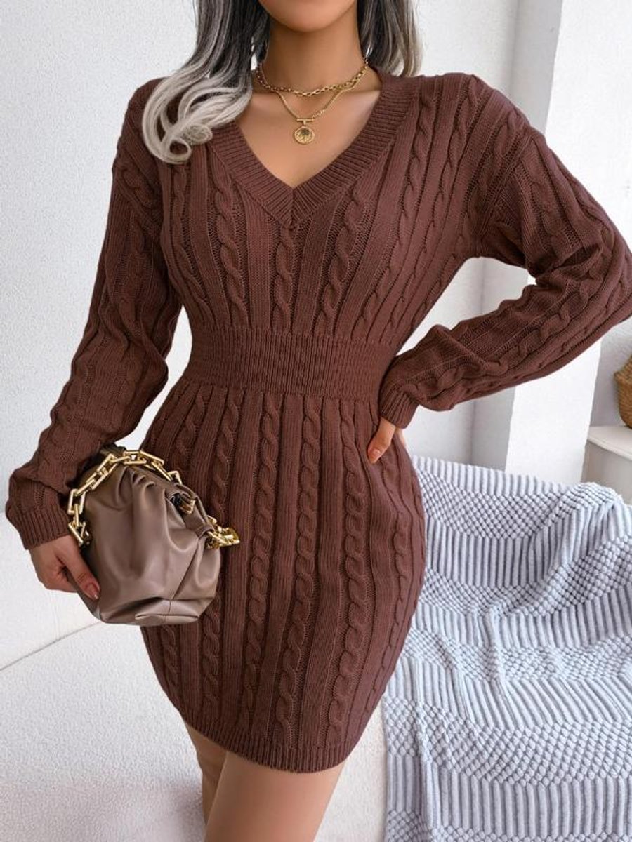 Paula | Langarm-Strickkleid Mit V-Ausschnitt