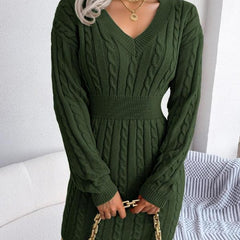 Paula | Langarm-Strickkleid Mit V-Ausschnitt