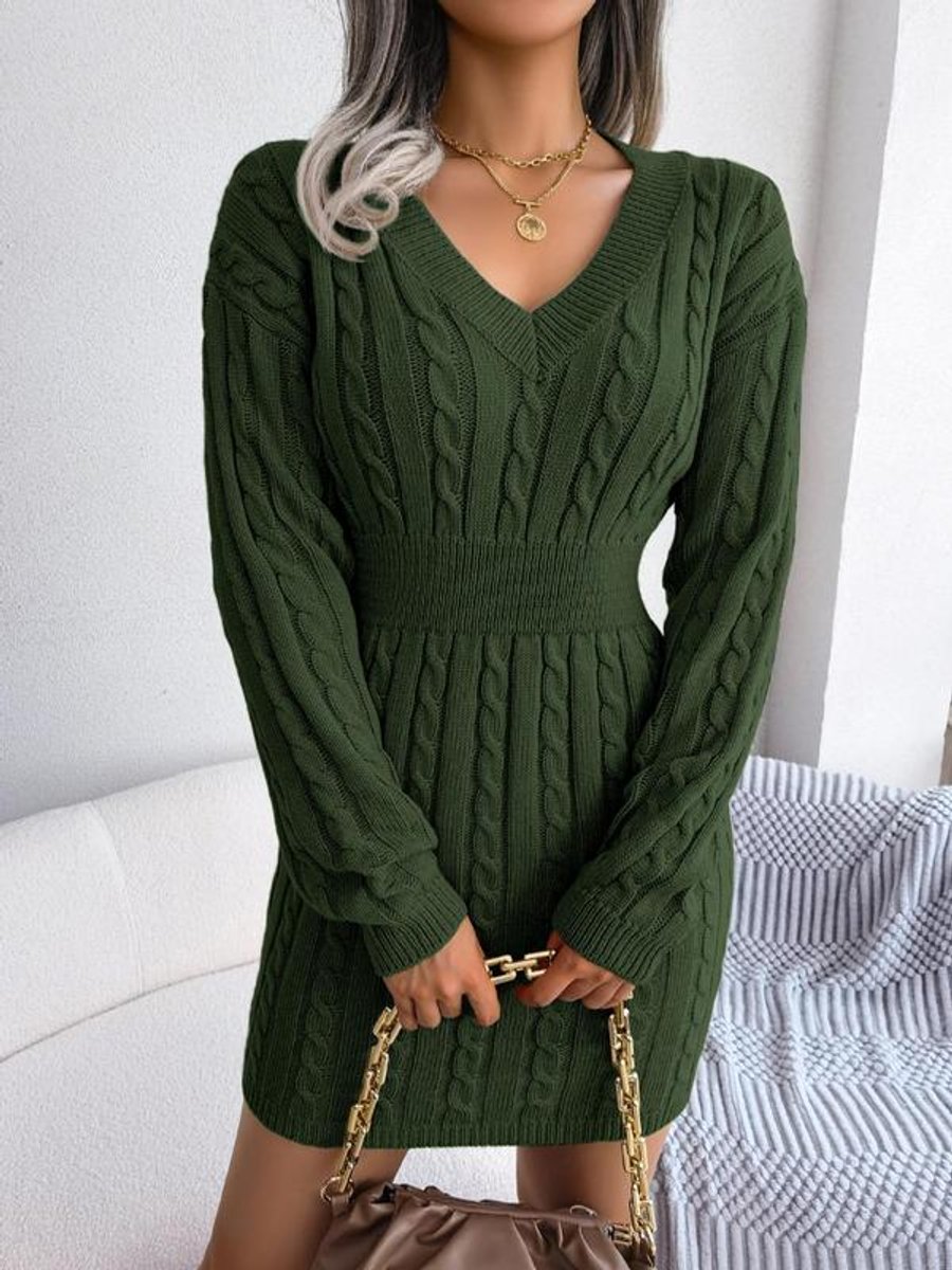 Paula | Langarm-Strickkleid Mit V-Ausschnitt