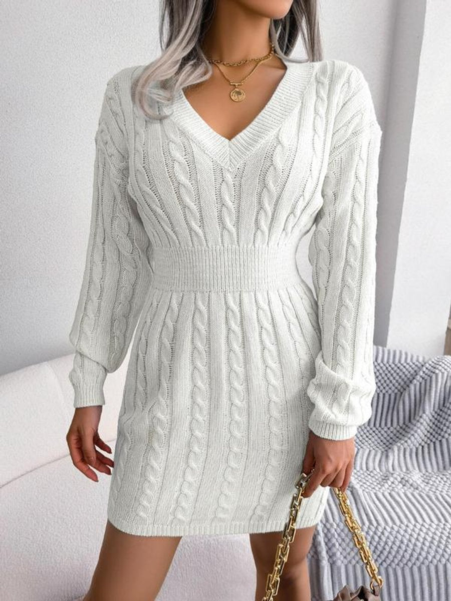 Paula | Langarm-Strickkleid Mit V-Ausschnitt