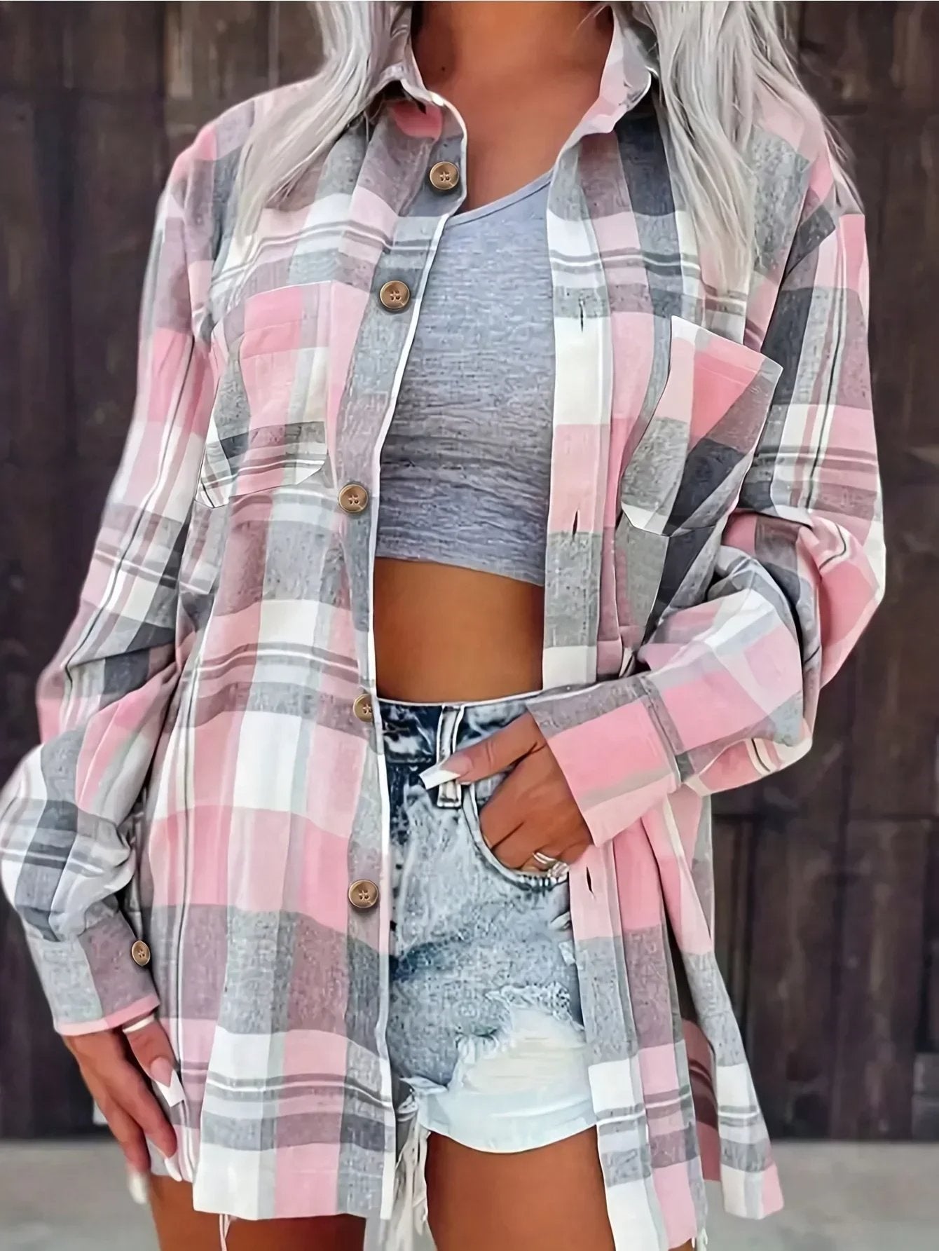 Eva | Kariertes Flanell-Cardiganhemd