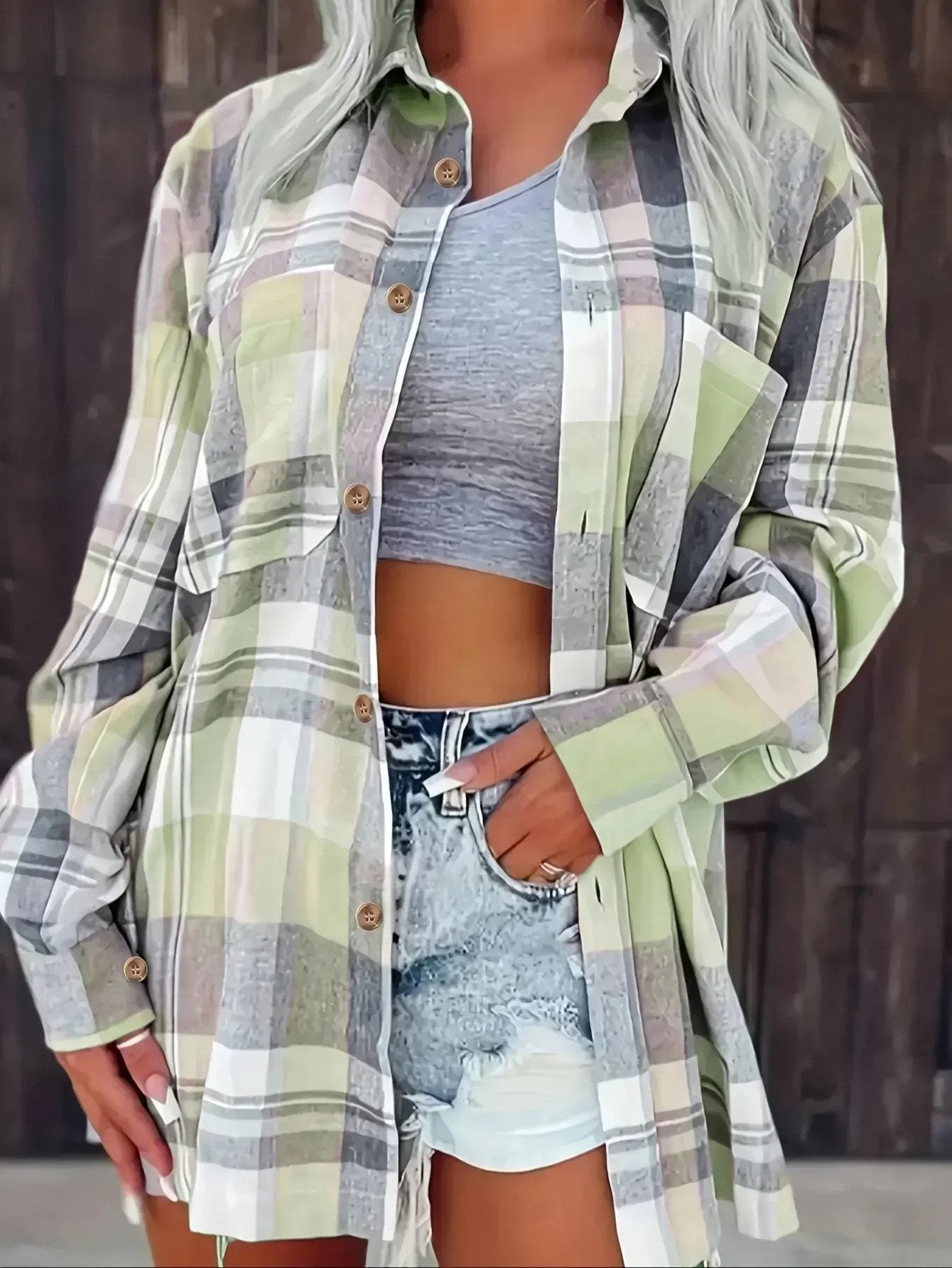 Eva | Kariertes Flanell-Cardiganhemd