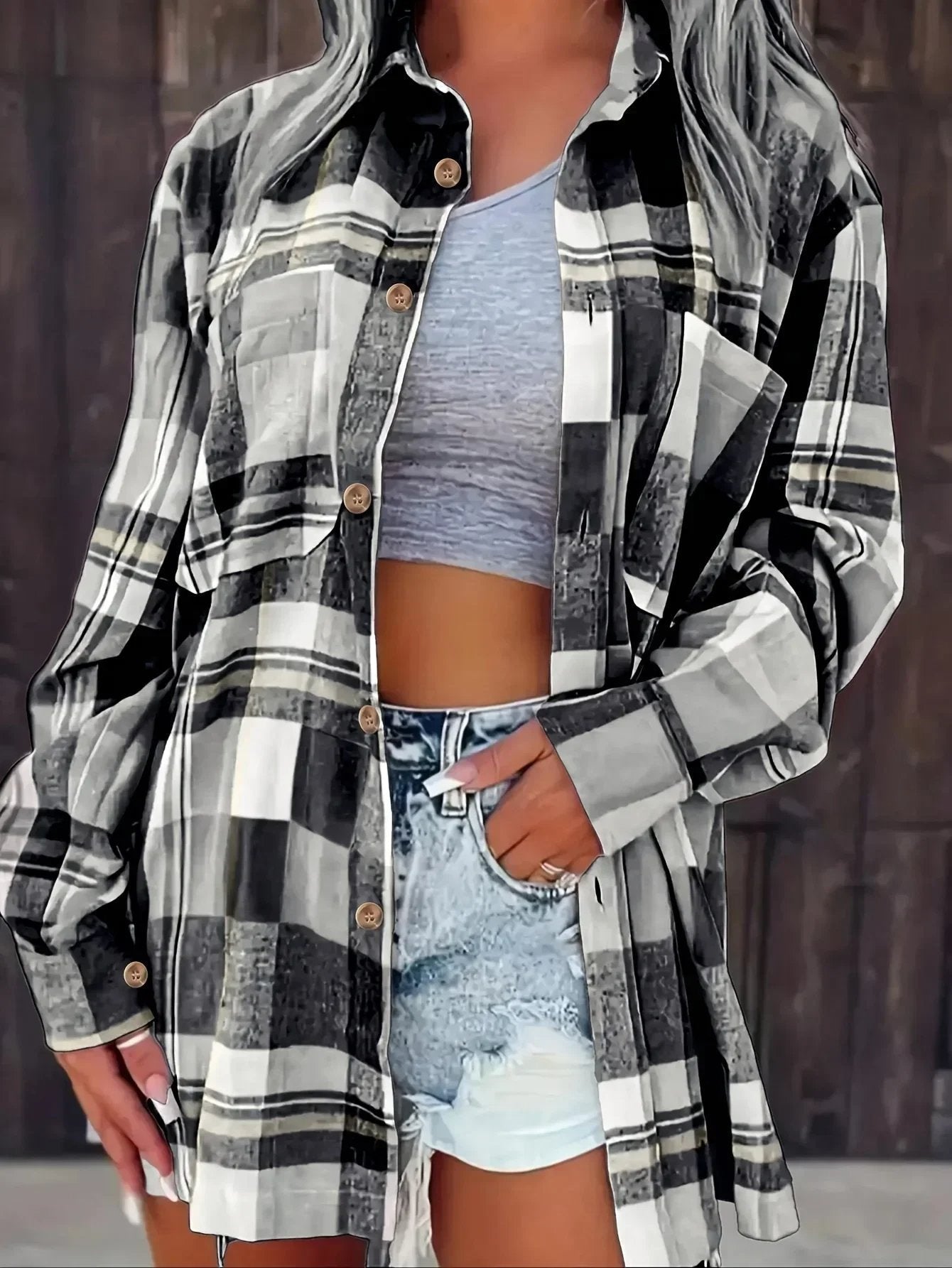 Eva | Kariertes Flanell-Cardiganhemd